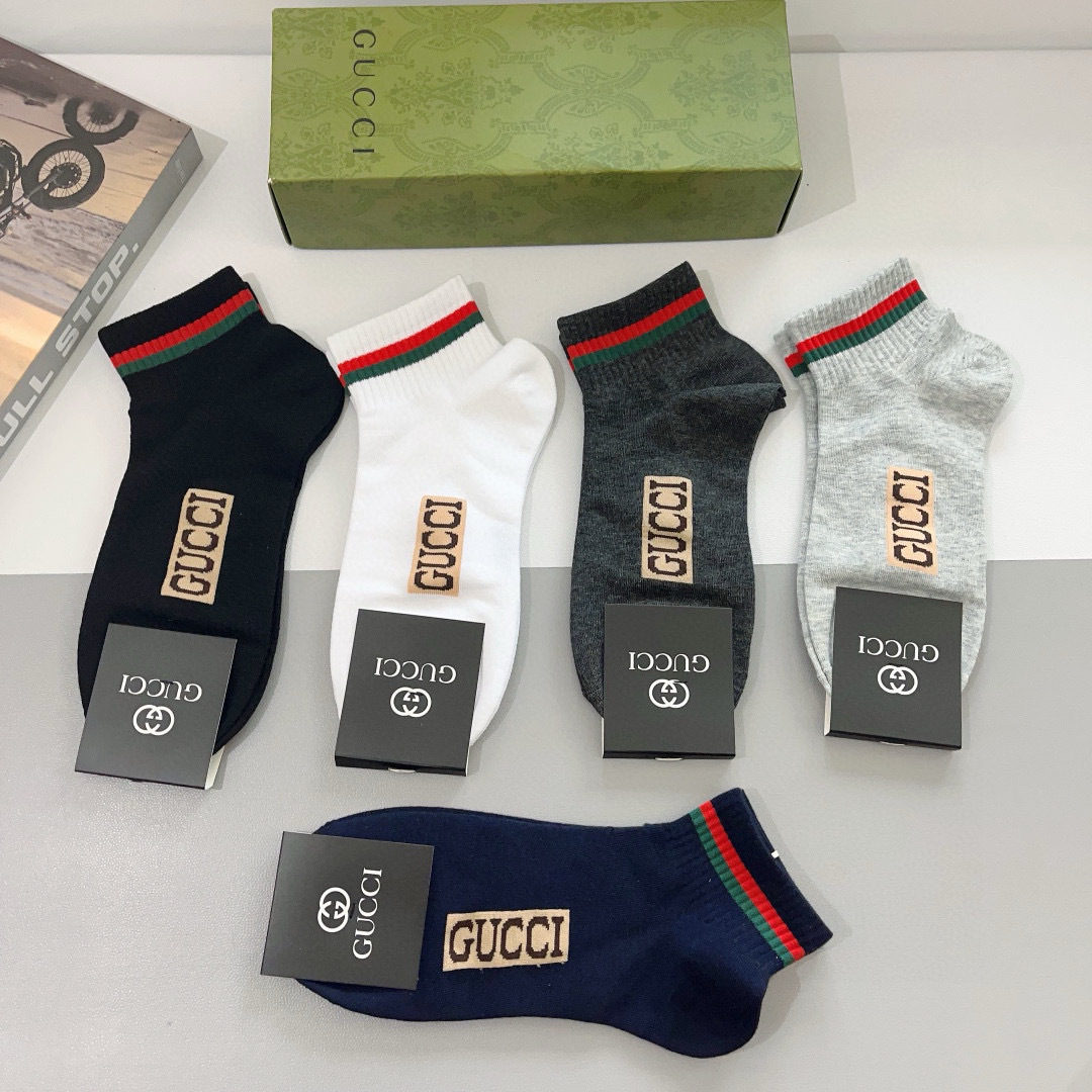 配包装（一盒5双） Gucci 古奇 ins超火爆小单品男款袜子，纯棉面料，潮人必备 ，经典双G字母，个