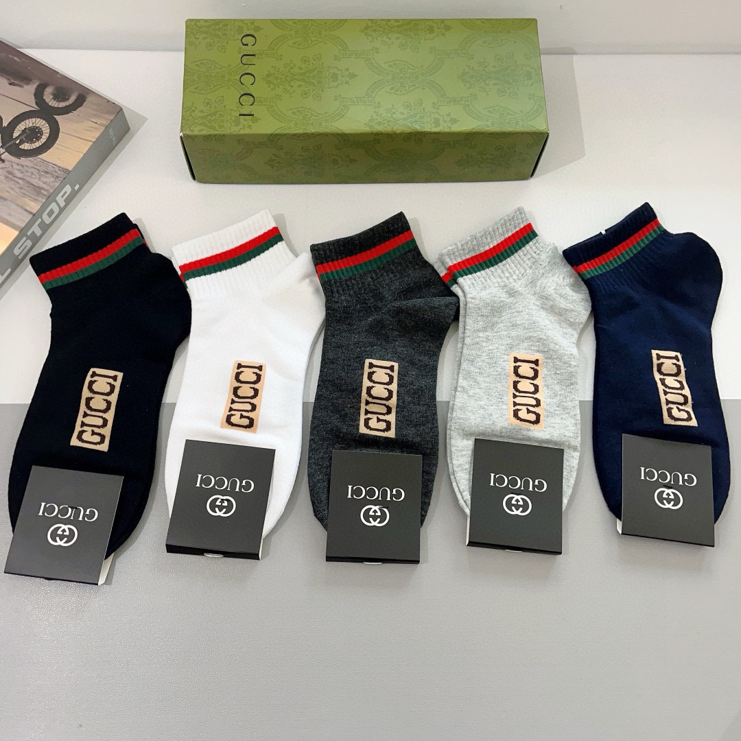 配包装（一盒5双） Gucci 古奇 ins超火爆小单品男款袜子，纯棉面料，潮人必备 ，经典双G字母，个