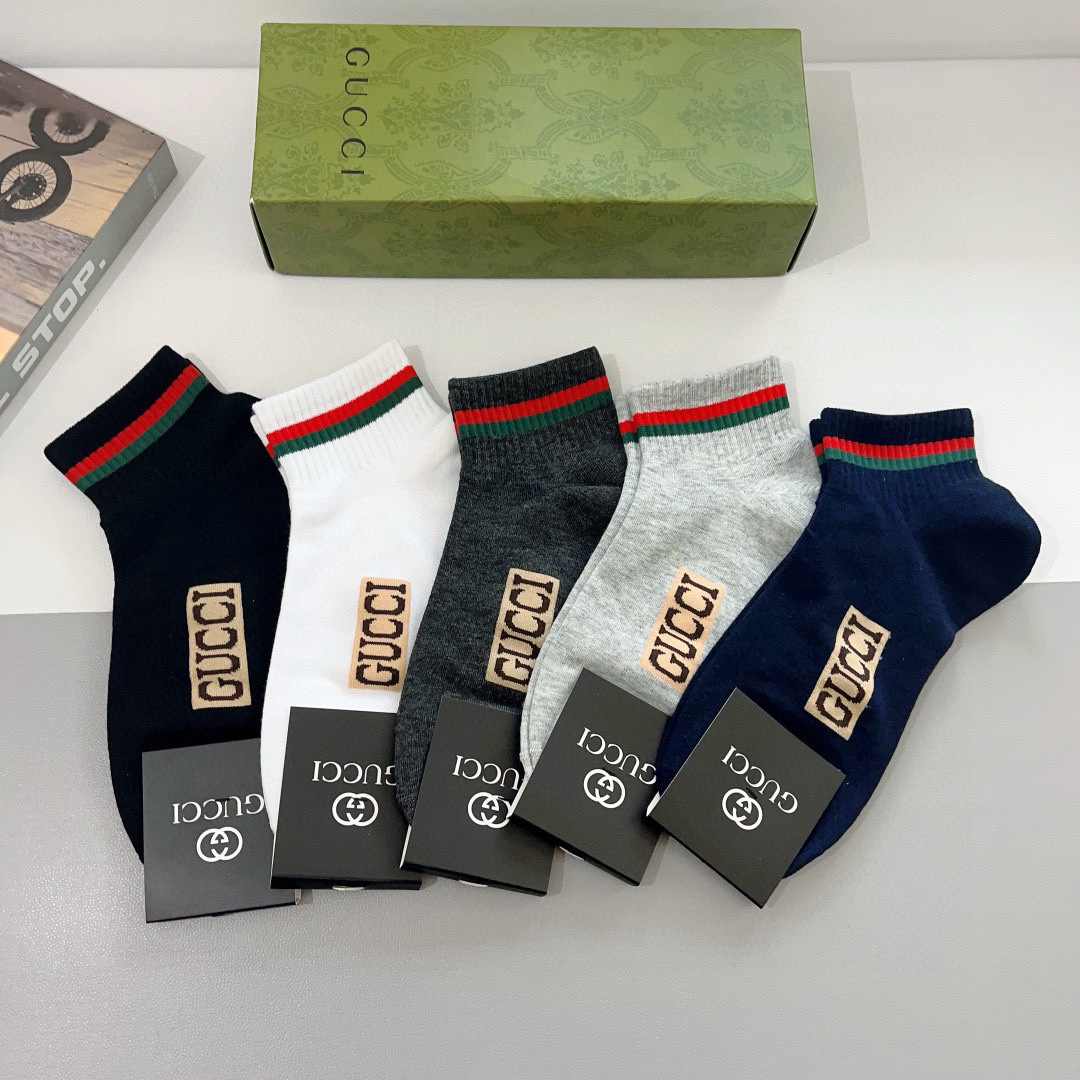 配包装（一盒5双） Gucci 古奇 ins超火爆小单品男款袜子，纯棉面料，潮人必备 ，经典双G字母，个