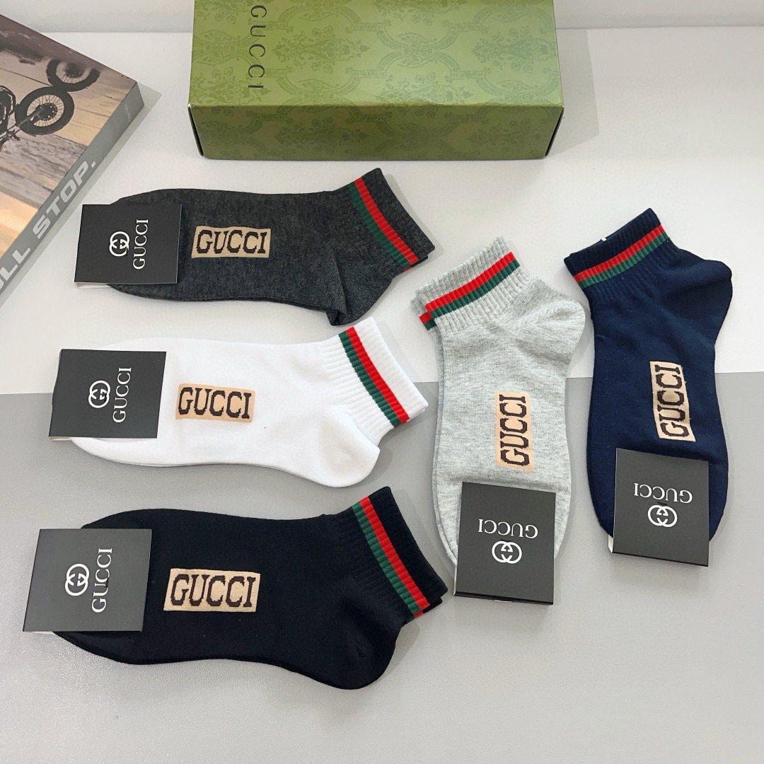 配包装（一盒5双） Gucci 古奇 ins超火爆小单品男款袜子，纯棉面料，潮人必备 ，经典双G字母，个
