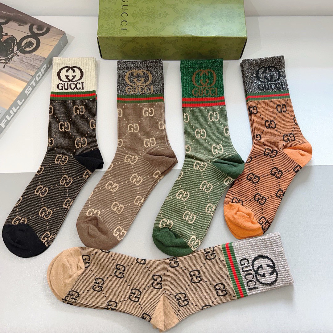 配包装（一盒5双）
GUCCI 古奇 新款小腿袜子！双针双路面料，火爆G图案，专柜同步中长筒袜子，💛大牌