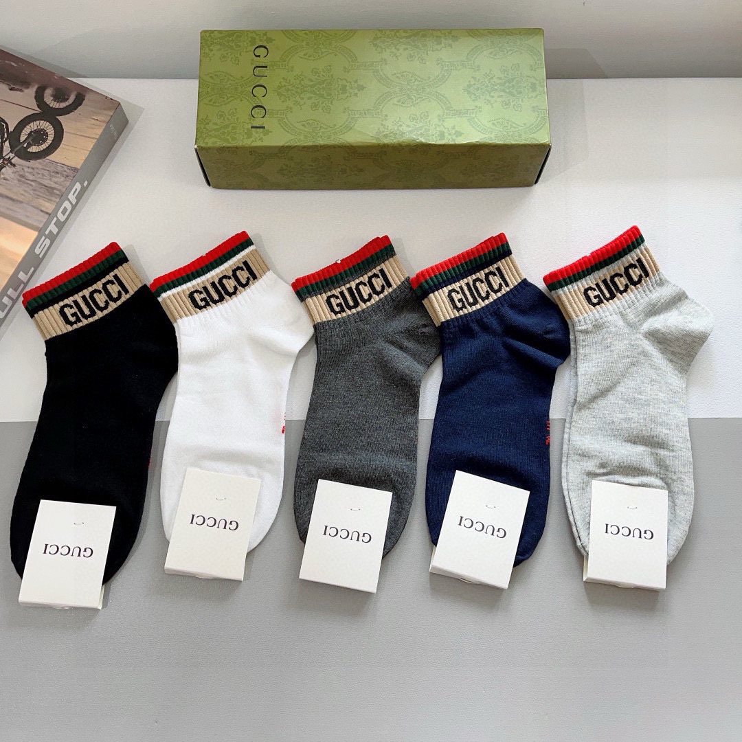 配包装（一盒5双） Gucci 古奇 ins超火爆小单品男女同款袜子，纯棉面料，潮人必备 ，Gucci 