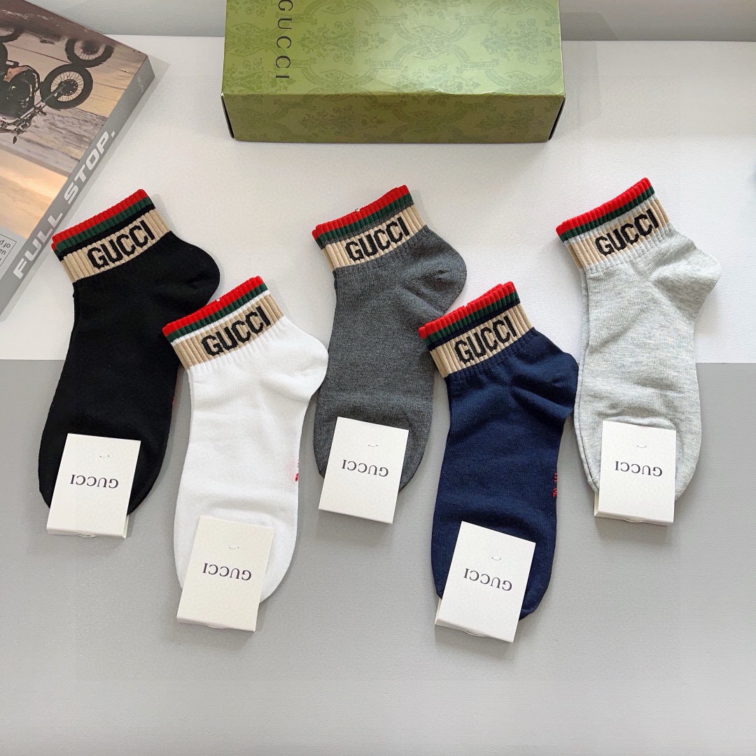配包装（一盒5双） Gucci 古奇 ins超火爆小单品男女同款袜子，纯棉面料，潮人必备 ，Gucci 