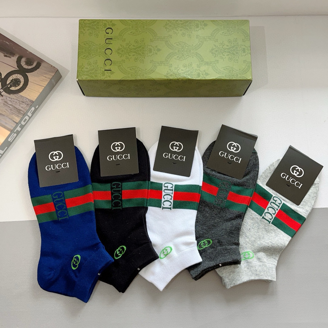 配包装（一盒5双） Gucci 古奇 ins超火爆小单品男女同款袜子，纯棉面料，潮人必备 ，Gucci 