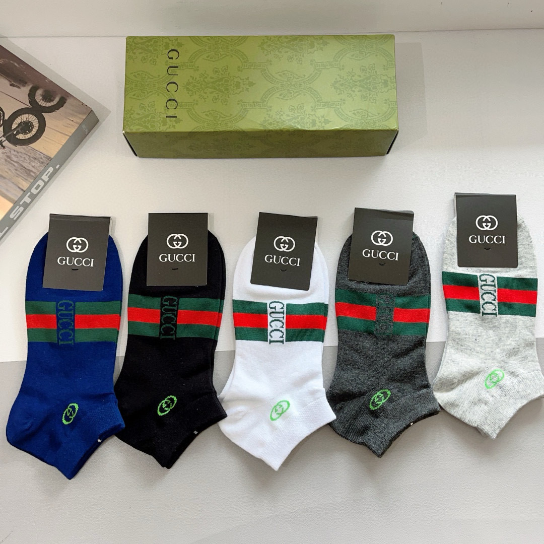 配包装（一盒5双） Gucci 古奇 ins超火爆小单品男女同款袜子，纯棉面料，潮人必备 ，Gucci 