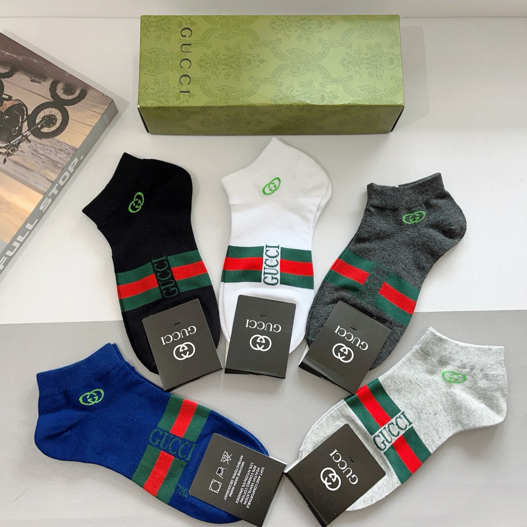 配包装（一盒5双） Gucci 古奇 ins超火爆小单品男女同款袜子，纯棉面料，潮人必备 ，Gucci 