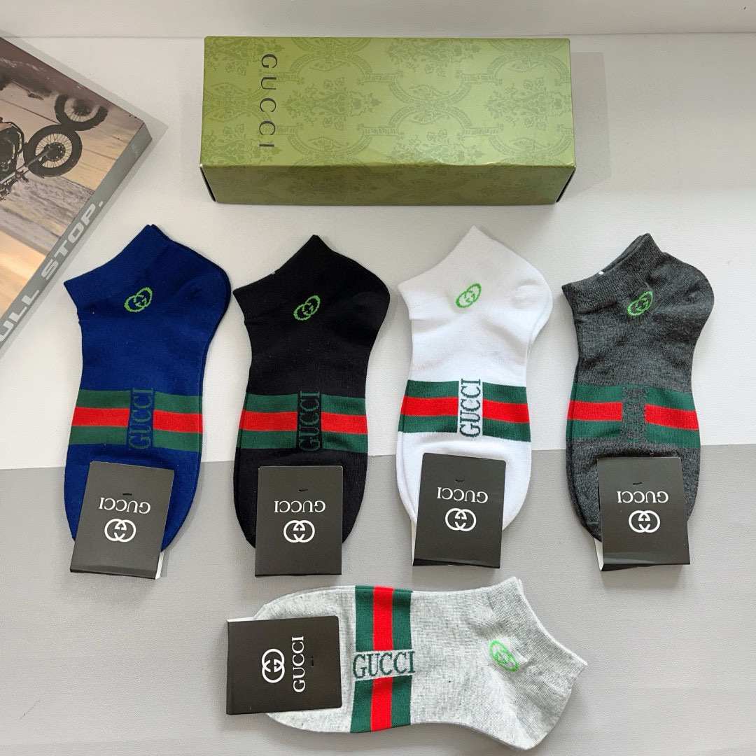 配包装（一盒5双） Gucci 古奇 ins超火爆小单品男女同款袜子，纯棉面料，潮人必备 ，Gucci 