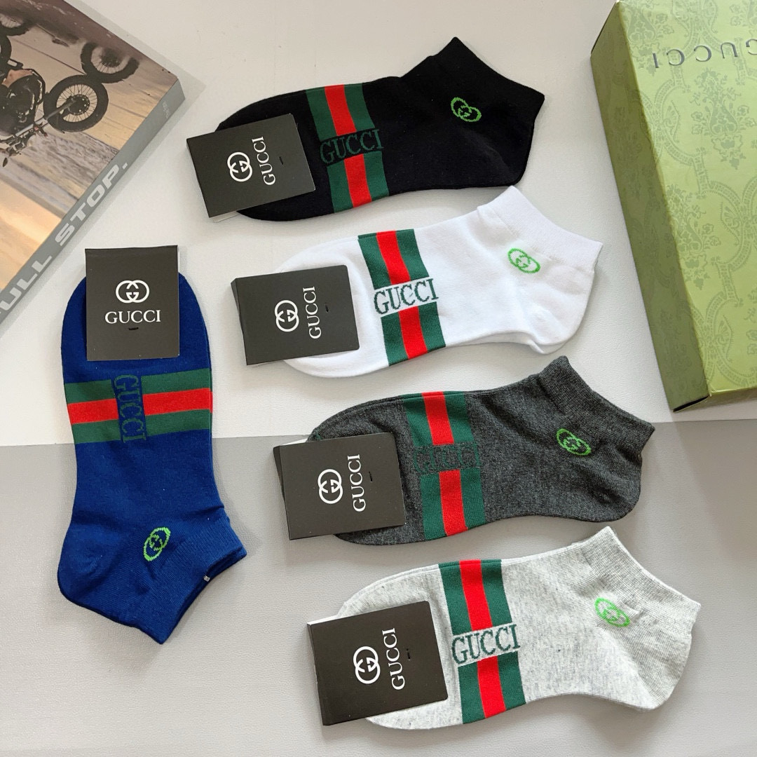 配包装（一盒5双） Gucci 古奇 ins超火爆小单品男女同款袜子，纯棉面料，潮人必备 ，Gucci 