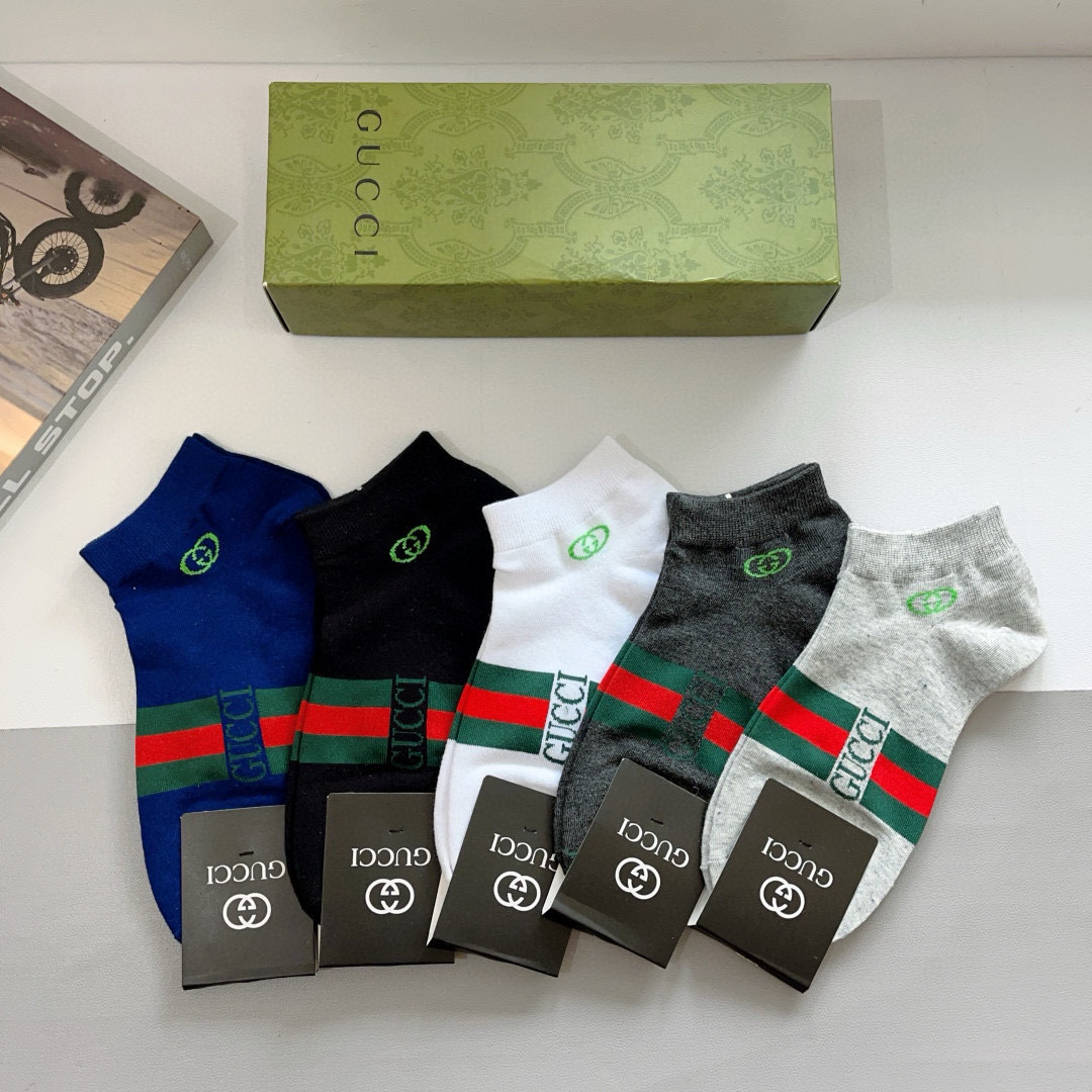 配包装（一盒5双） Gucci 古奇 ins超火爆小单品男女同款袜子，纯棉面料，潮人必备 ，Gucci 