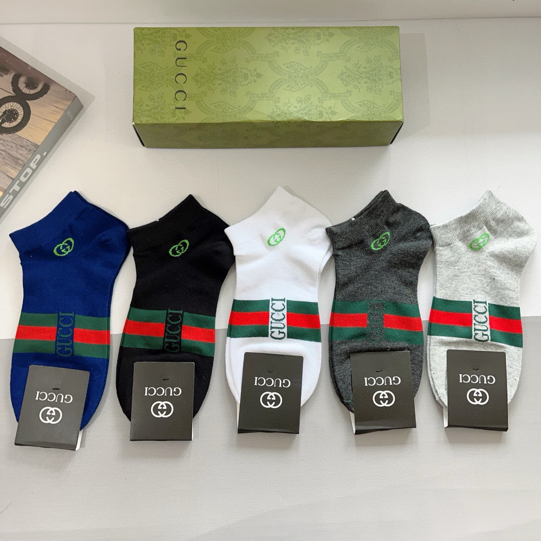 配包装（一盒5双） Gucci 古奇 ins超火爆小单品男女同款袜子，纯棉面料，潮人必备 ，Gucci 