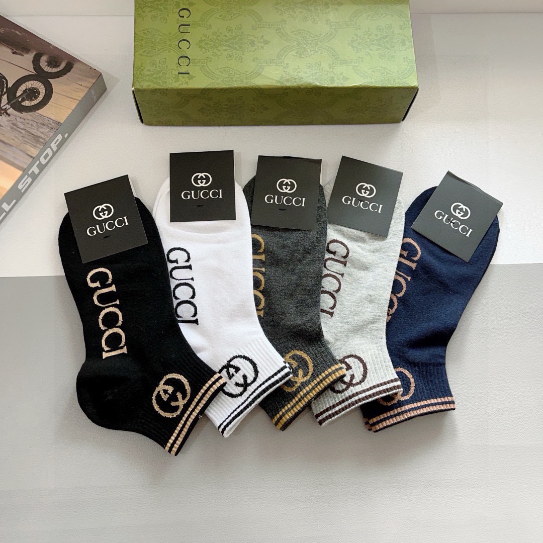 配包装（一盒5双）
 Gucci 古奇 ins超火爆短款袜，纯棉面料，潮人必备 ，Gucci 爆款，经典
