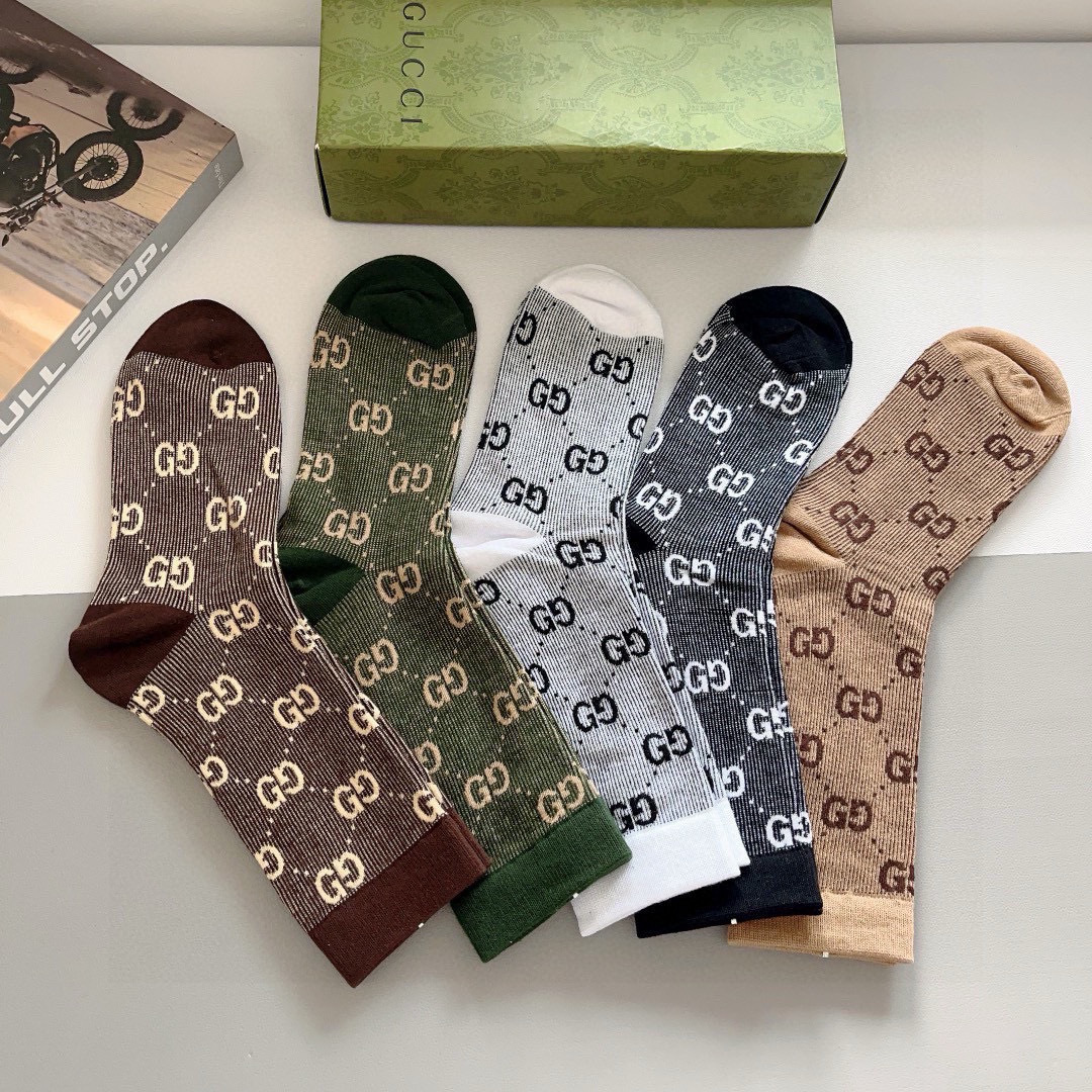 配包装（一盒5双）
GUCCI 古奇 新款小腿袜子！双针双路面料，火爆G图案，专柜同步中长筒袜子，💛大牌