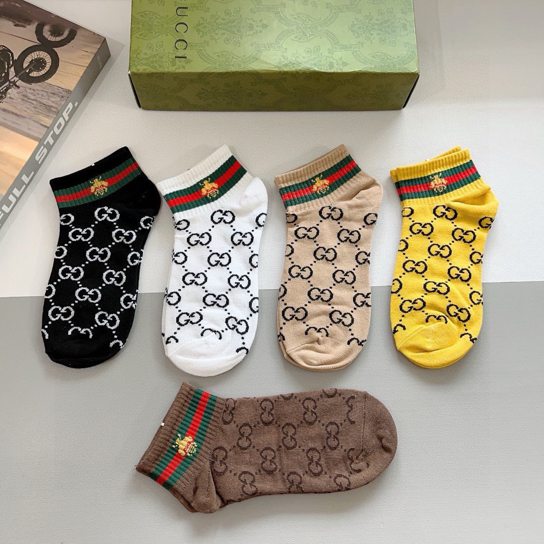 配包装（一盒5双）
GUCCI 古奇2023新款船袜袜子！纯棉面料，火爆图案，专柜同步中短筒袜子，💛大牌