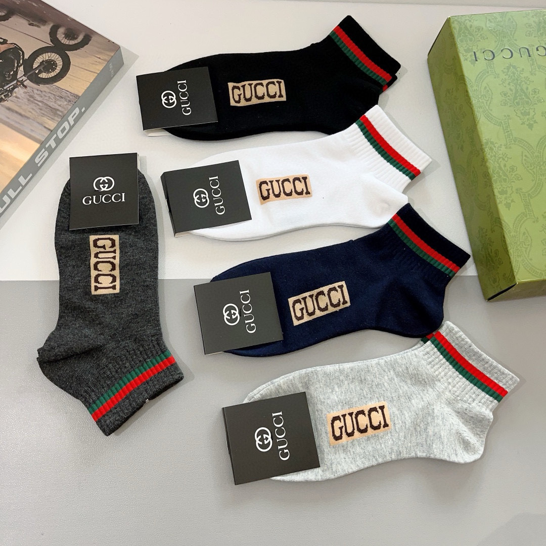 配包装（一盒5双） Gucci 古奇 ins超火爆小单品男款袜子，纯棉面料，潮人必备 ，经典双G字母，个