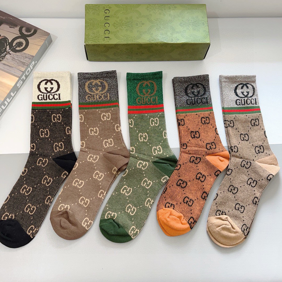 配包装（一盒5双）
GUCCI 古奇 新款小腿袜子！双针双路面料，火爆G图案，专柜同步中长筒袜子，💛大牌