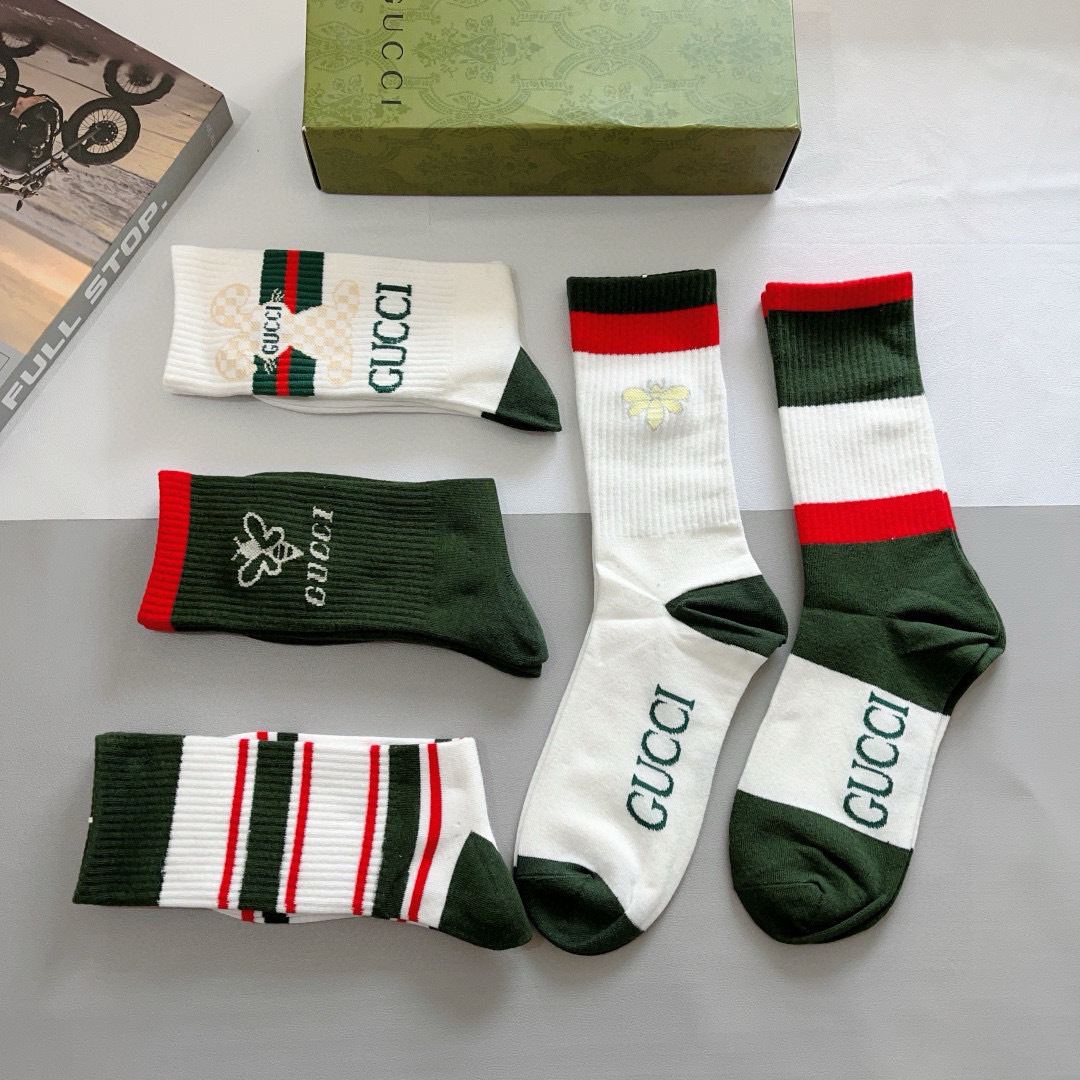 配包装（一盒5双）
 Gucci 古奇 ins超火爆长筒袜，纯棉面料，潮人必备 ，经典双G字母，个性时尚