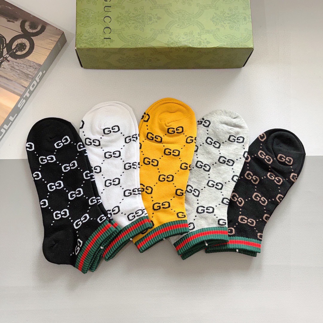 配包装（一盒5双） Gucci 古奇 ins超火爆小单品男女同款袜子，纯棉面料，潮人必备 ，Gucci 