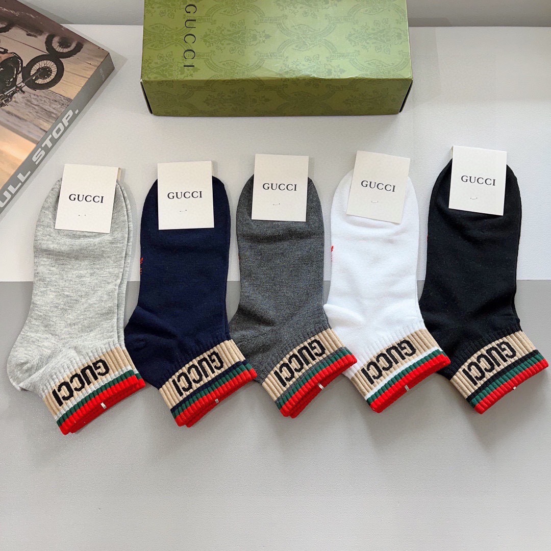 配包装（一盒5双） Gucci 古奇 ins超火爆小单品男女同款袜子，纯棉面料，潮人必备 ，Gucci 