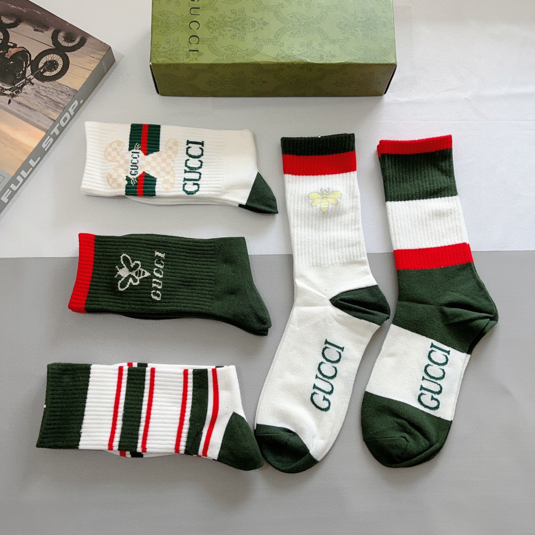 配包装（一盒5双）
 Gucci 古奇 ins超火爆长筒袜，纯棉面料，潮人必备 ，经典双G字母，个性时尚