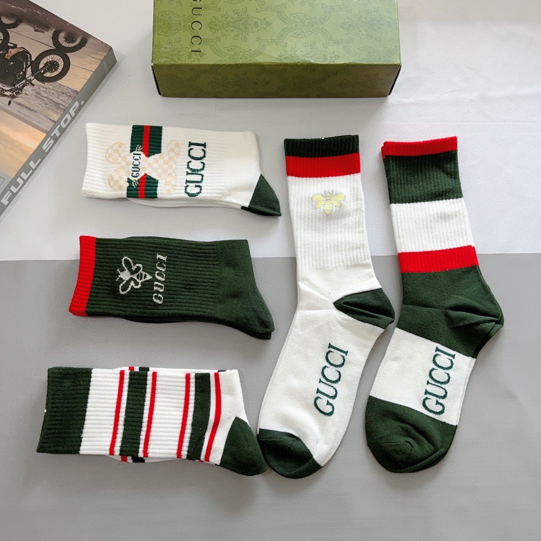 配包装（一盒5双）
 Gucci 古奇 ins超火爆长筒袜，纯棉面料，潮人必备 ，经典双G字母，个性时尚