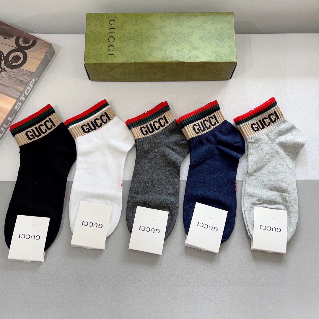 配包装（一盒5双） Gucci 古奇 ins超火爆小单品男女同款袜子，纯棉面料，潮人必备 ，Gucci 