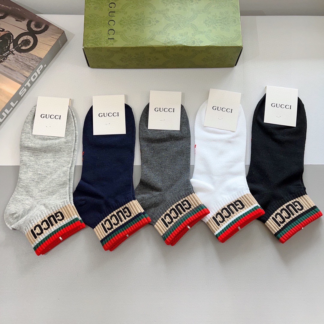 配包装（一盒5双） Gucci 古奇 ins超火爆小单品男女同款袜子，纯棉面料，潮人必备 ，Gucci 