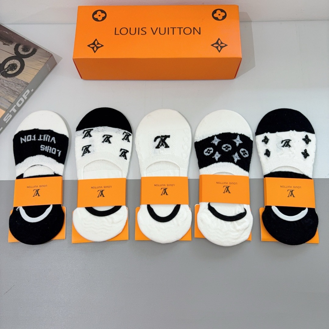 配包装（一盒5双） 🌟 LV 路易威登 ，竹棉袜子 潮人必备爆款，经典字母logo船袜，个性时尚百搭款，
