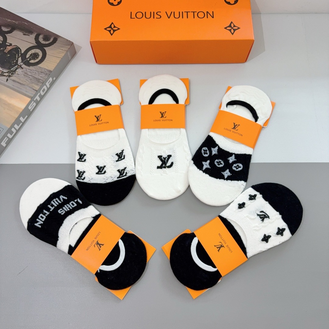 配包装（一盒5双） 🌟 LV 路易威登 ，竹棉袜子 潮人必备爆款，经典字母logo船袜，个性时尚百搭款，