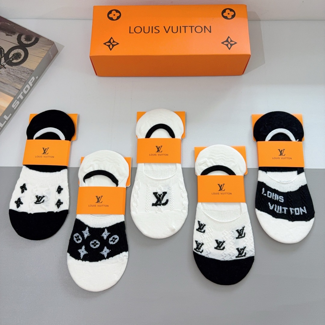 配包装（一盒5双） 🌟 LV 路易威登 ，竹棉袜子 潮人必备爆款，经典字母logo船袜，个性时尚百搭款，