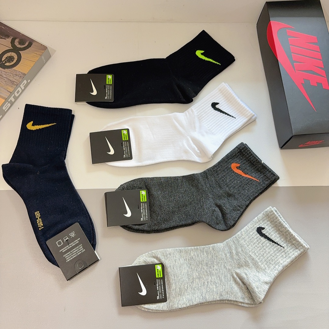 配包装（一盒5双）新款 Nike/耐克 高版本中筒短袜 超柔软面料 专柜同步男款袜子 抗菌防臭吸汗透气百