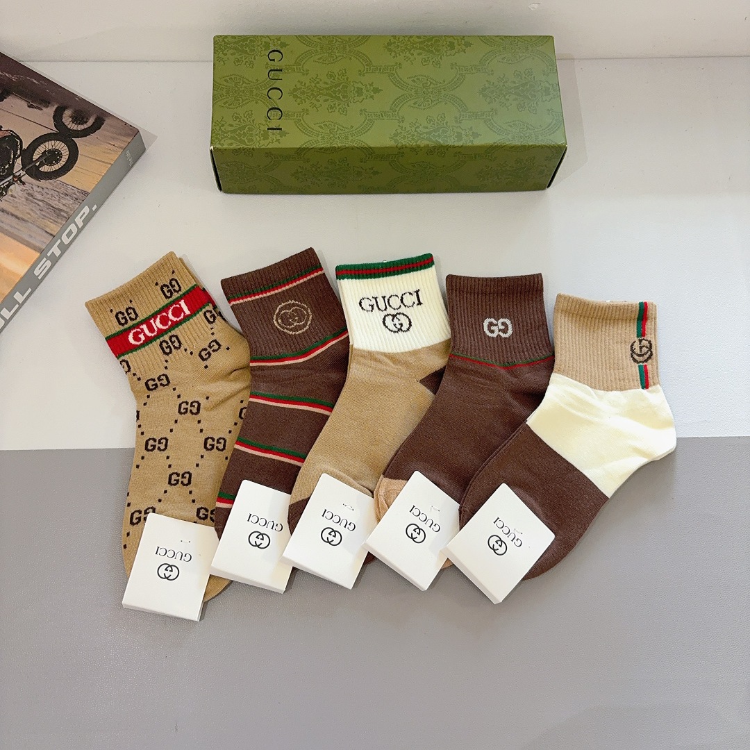 配包装（一盒5双）GUCCI 古奇2025新款袜子！纯棉面料，火爆图案，专柜同步中筒袜子，大牌出街，潮人