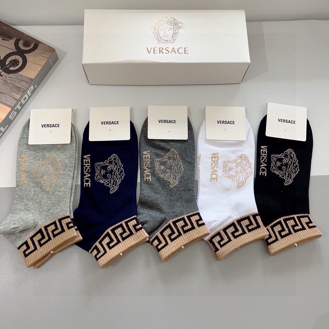 配包装【一盒五双】欧美大牌 VERSACE范思哲 好看到爆炸欧美大牌船袜🔥男女款🌟潮人必不能少的专柜代购