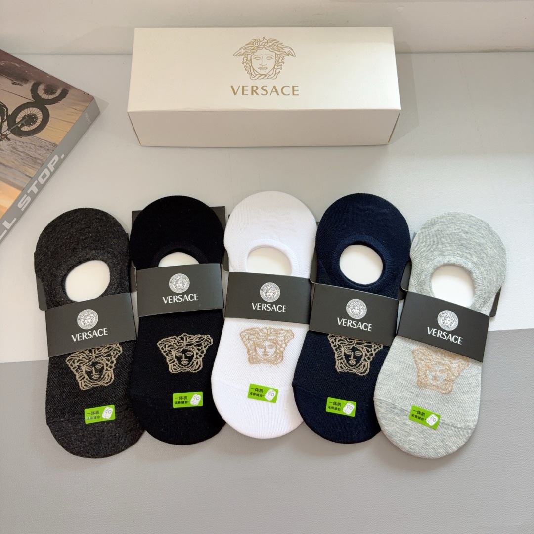 配包装【一盒五双】VERSACE范思哲 欧美大牌男款船袜🔥潮人必不可少的专柜代购品质 搭配起来超高逼格 