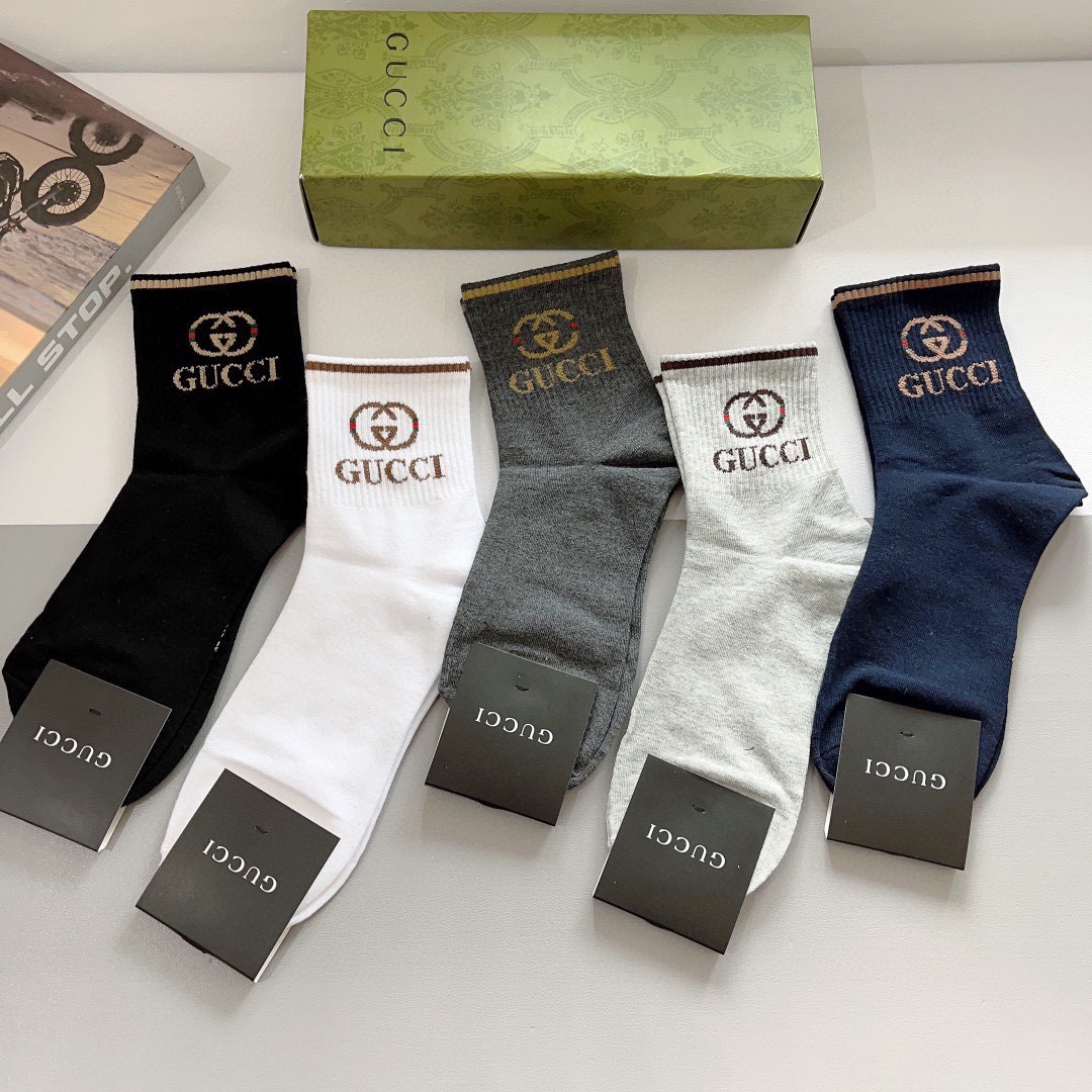 配包装（一盒5双）GUCCI 古奇男士新款袜子！纯棉面料，经典图案，专柜同步中筒袜子，💛大牌出街，潮人必