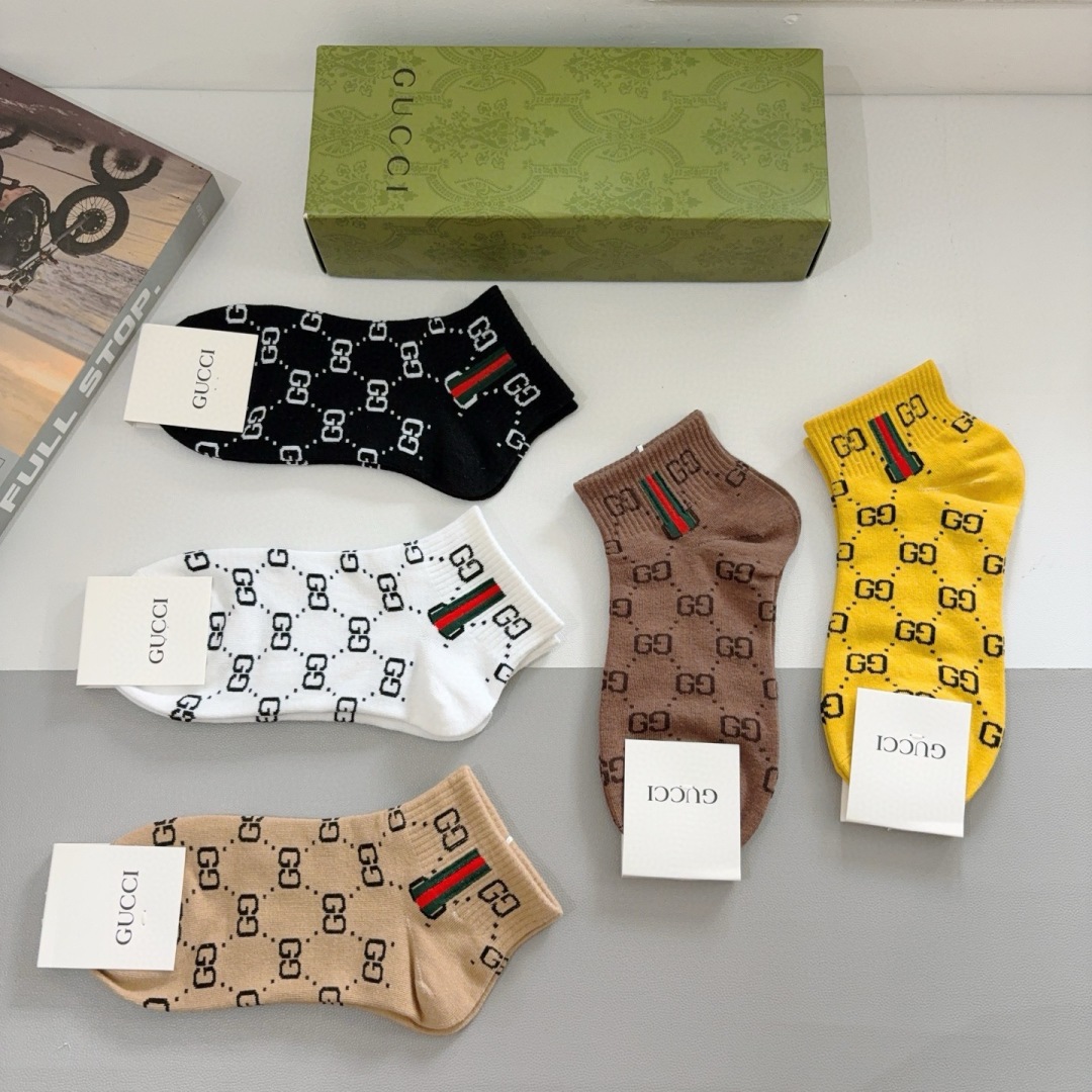 配包装（一盒5双）GUCCI 古奇 新款短筒袜子！纯棉面料，经典图案，专柜同步船袜，💛大牌出街，潮人必备