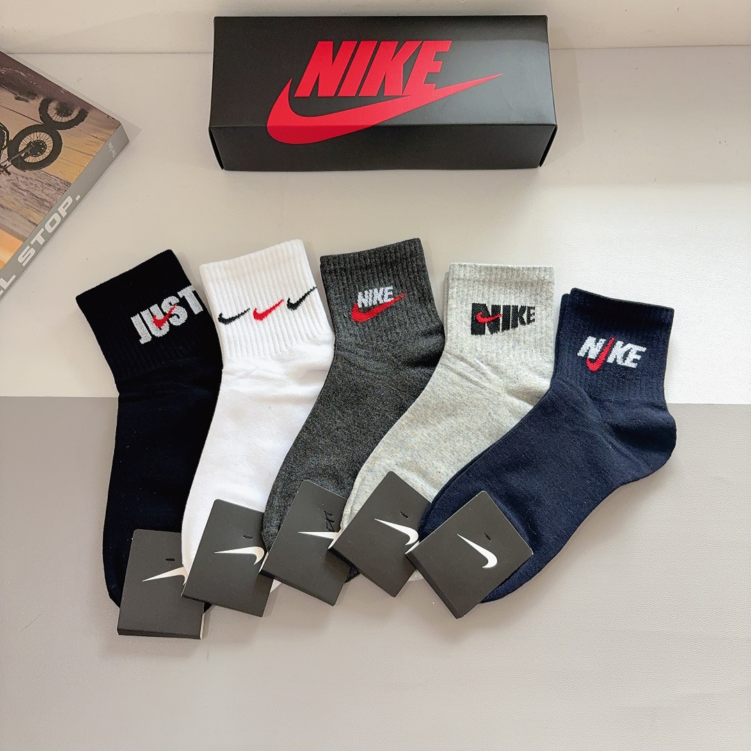 配包装（一盒5双）新款 Nike/耐克 高版本中筒短袜 超柔软面料 专柜同步男款袜子 抗菌防臭吸汗透气百