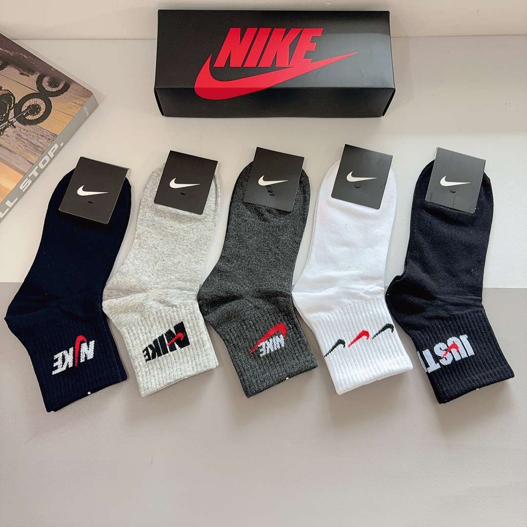 配包装（一盒5双）新款 Nike/耐克 高版本中筒短袜 超柔软面料 专柜同步男款袜子 抗菌防臭吸汗透气百