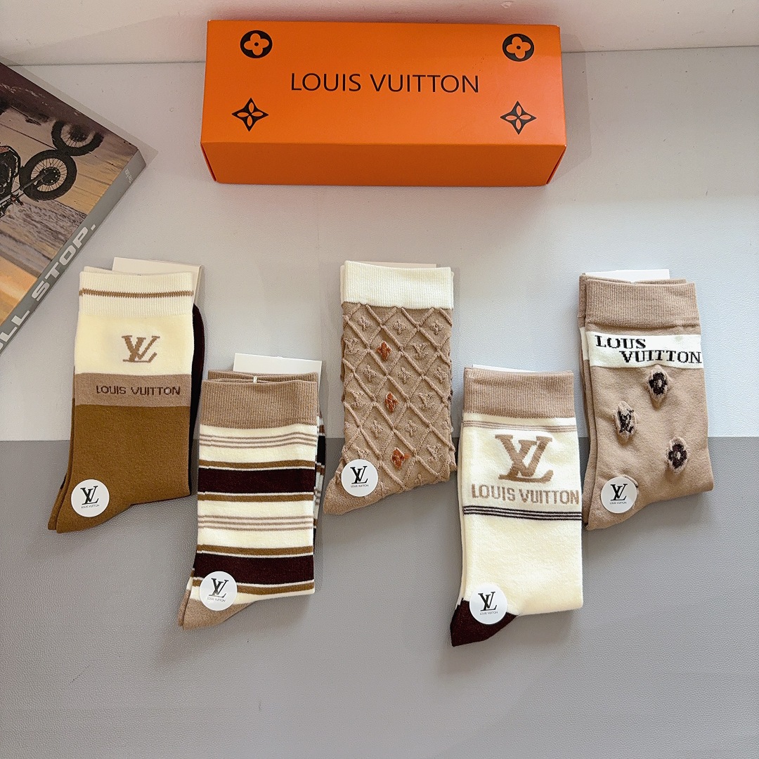 配包装【一盒5双】LV路易威登 高品质🔥新款网红长筒袜子❗️ins明星网红推荐❗️火爆至极🔥竹棉材质，轻