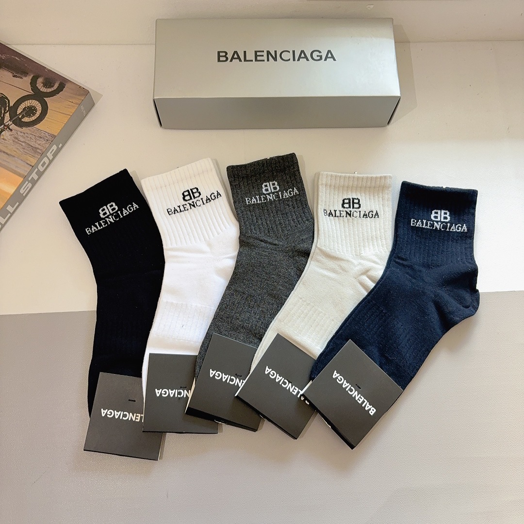 配包装【一盒5双】BALENCIAGA 巴黎世家 新款男士中筒袜子🔥潮人必不可少的时尚专柜代购袜子 ，超