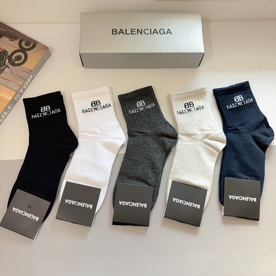配包装【一盒5双】BALENCIAGA 巴黎世家 新款男士中筒袜子🔥潮人必不可少的时尚专柜代购袜子 ，超
