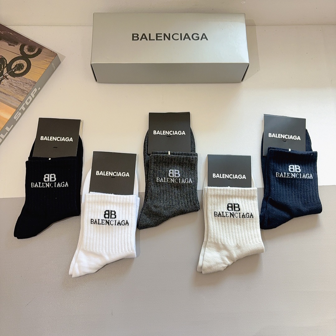 配包装【一盒5双】BALENCIAGA 巴黎世家 新款男士中筒袜子🔥潮人必不可少的时尚专柜代购袜子 ，超