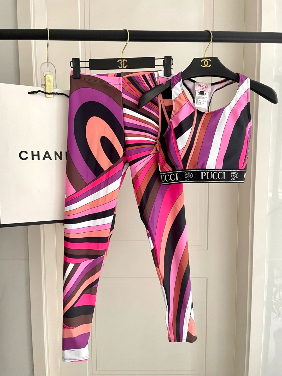 PUCCI新款高弹力健身长款瑜伽服运动套装~小背心➕修身提臀显瘦打底裤S M L Xl