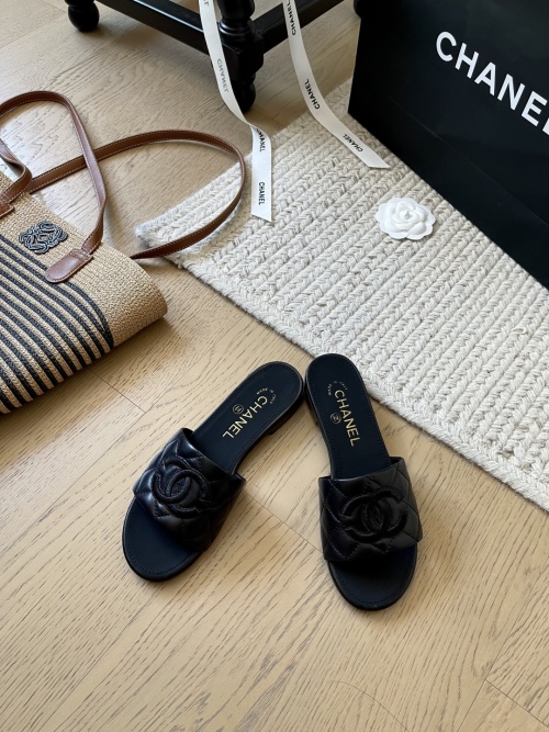 Chanel Women's Quilted Leather Slide Sandals, Black, Sizes 34-41 1 Chanel Women's Quilted Leather Slide Sandals, Black, Sizes 34-41