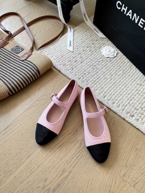 Chanel 25S Mary Jane Ballet Flats, Pink Cotton Blend and Lambskin Cap-Toe 1 Chanel 25S Mary Jane Ballet Flats, Pink Cotton Blend and Lambskin Cap-Toe
