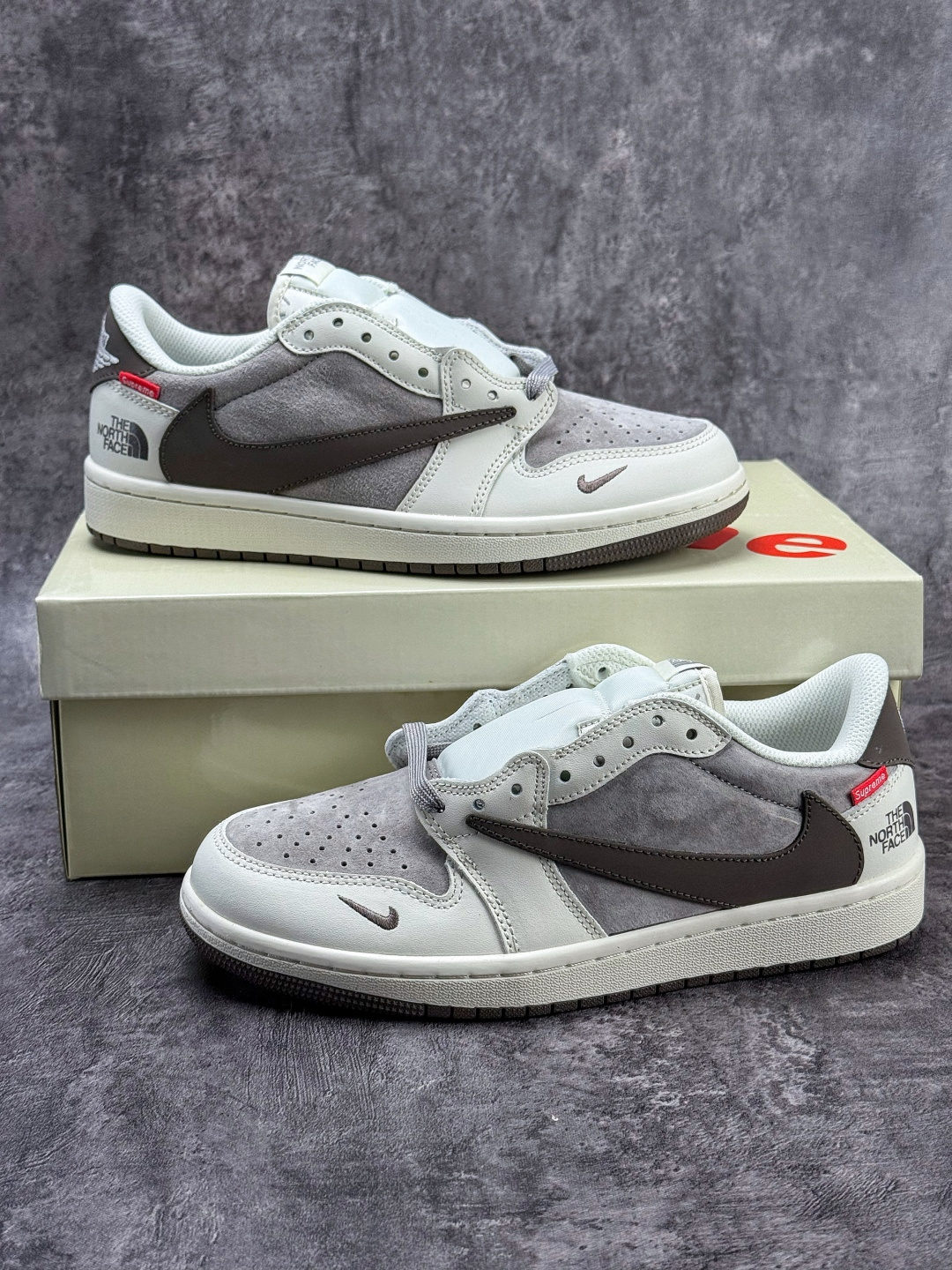 Travis Scott x Nike Air Jordan 1 Low x The North Face Air Jordan 1 Low 反转白灰棕小勾倒钩 纯原版本 DM7866-127