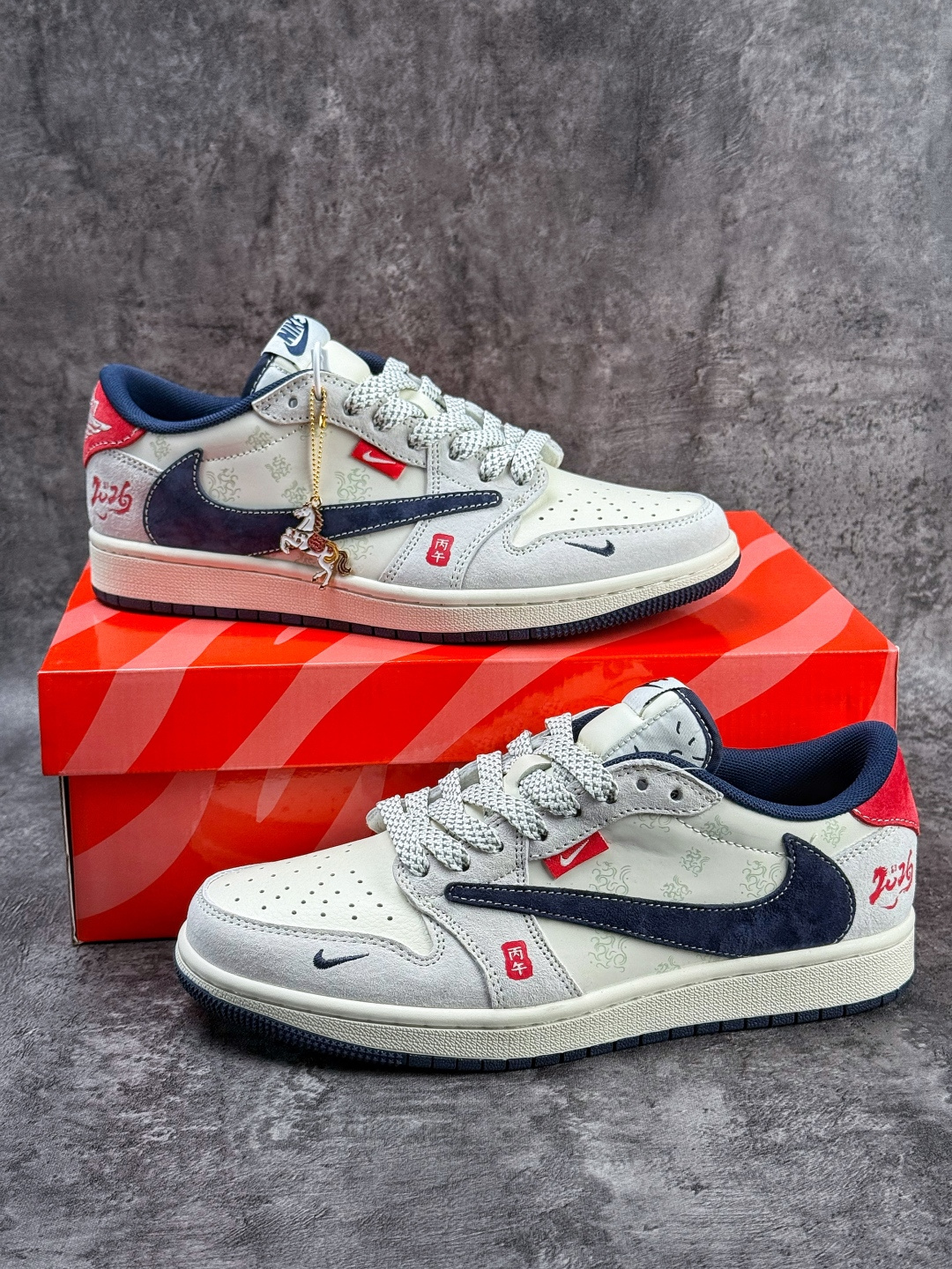 Travis Scott x Nike Air Jordan 1 Low 马年限定 Air Jordan 1 Low 反转灰白蓝小勾满天星倒钩 纯原版本 DF61-9005