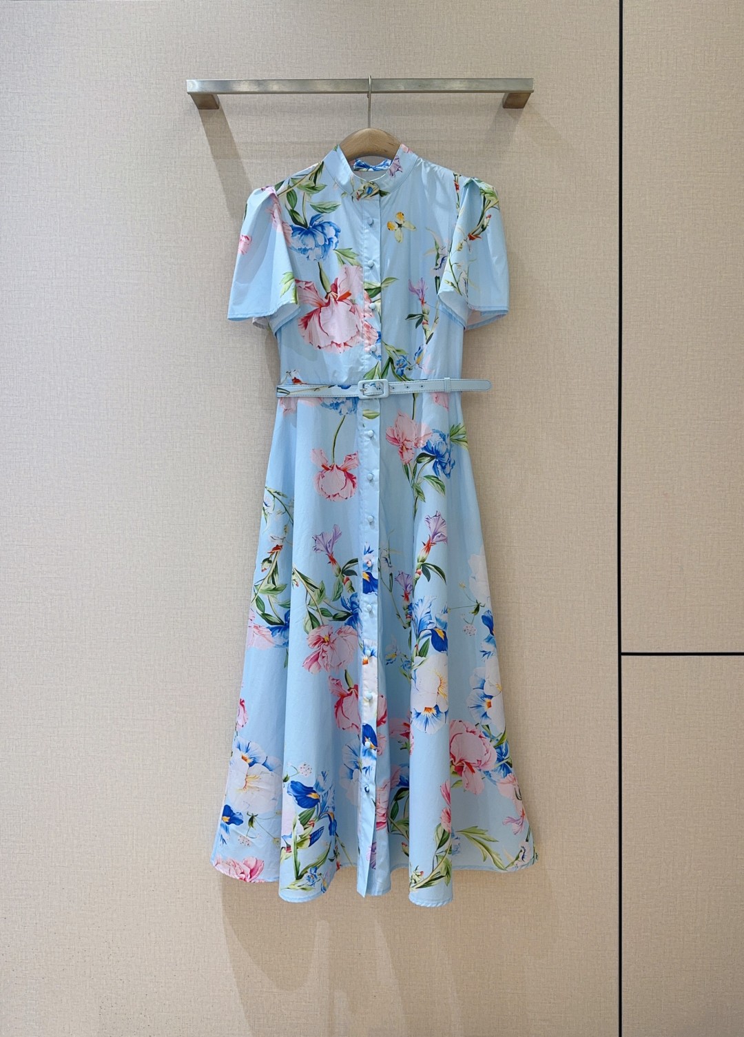 LEO LI*N Floral Print Cotton Dress – Sky Blue, Vintage Style, Sizes S-XL