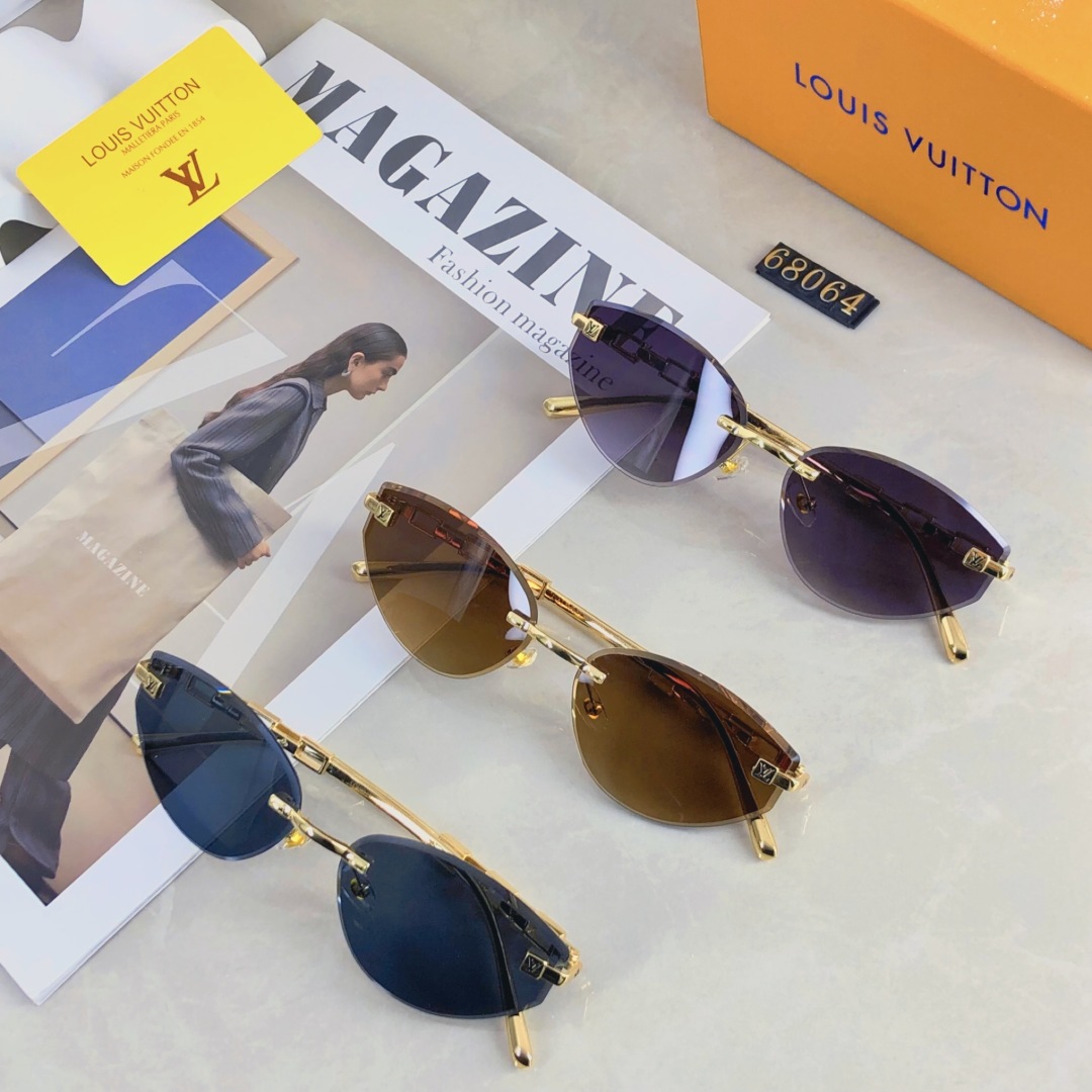 。。Louis vuitton2025时尚个性前卫欧美设计猫眼无框防晒太阳眼镜酷墨镜
