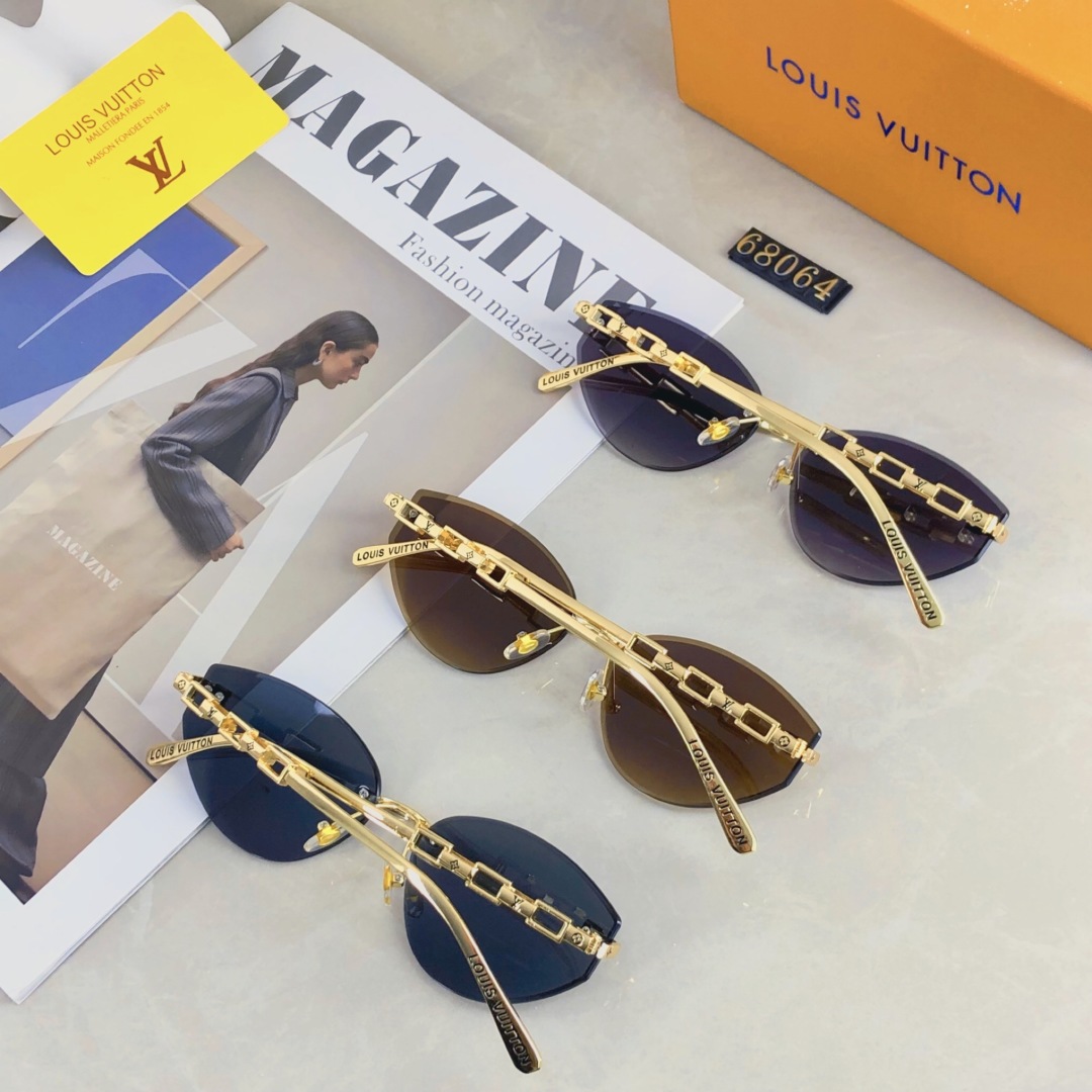 。。Louis vuitton2025时尚个性前卫欧美设计猫眼无框防晒太阳眼镜酷墨镜