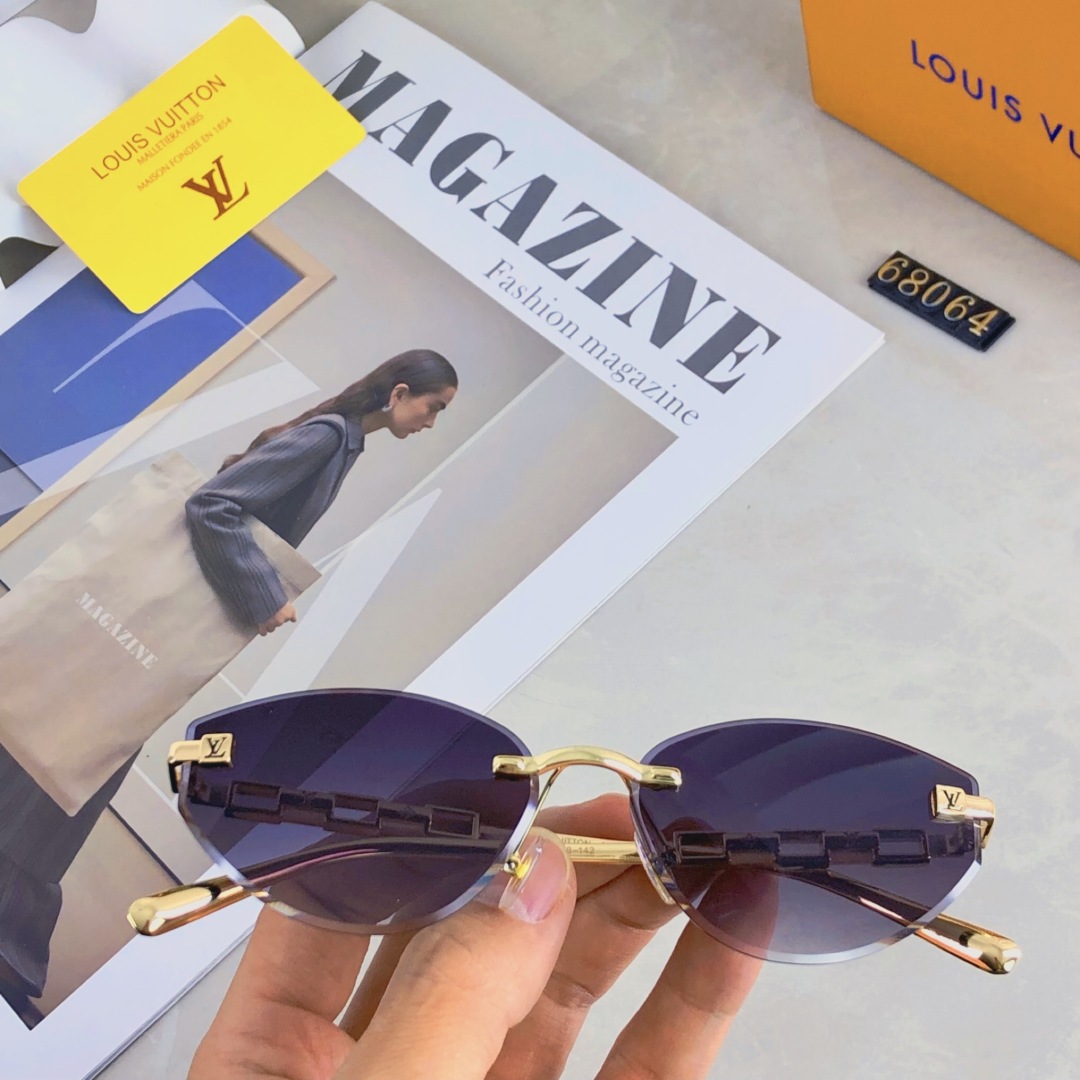 。。Louis vuitton2025时尚个性前卫欧美设计猫眼无框防晒太阳眼镜酷墨镜